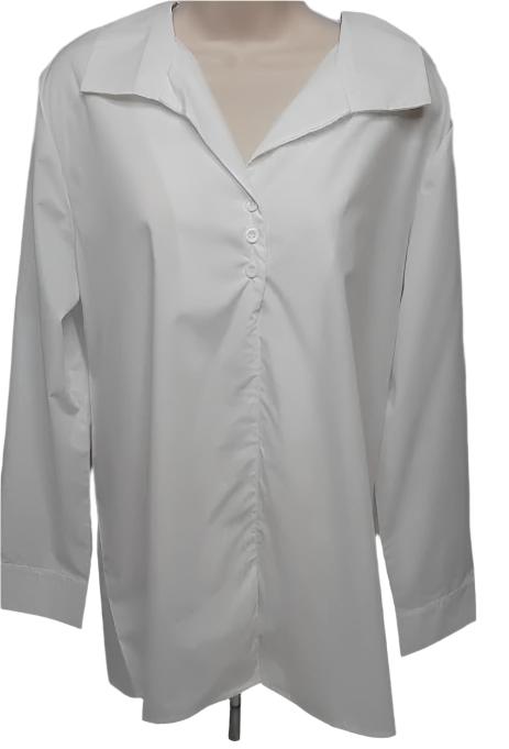 Shirt Pullover Button Front Long Sleeve White Womens-BWPOBW 