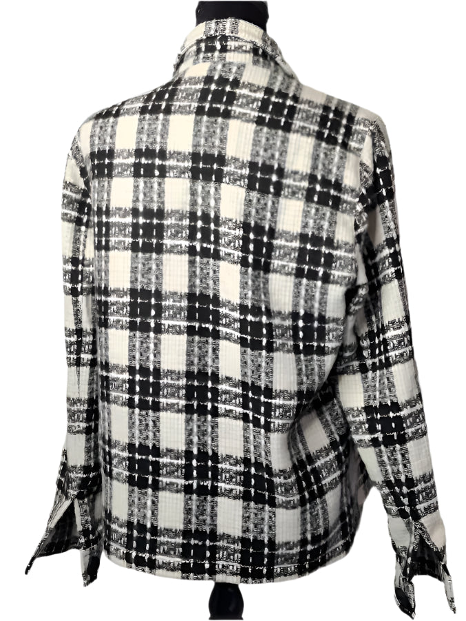Jacket 24" Long Sleeve Woven Button Front 2 Pocket Black/White Women's 1248-575