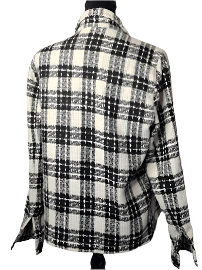 Jacket 24" Long Sleeve Woven Button Front 2 Pocket Black/White Women's 1248-575