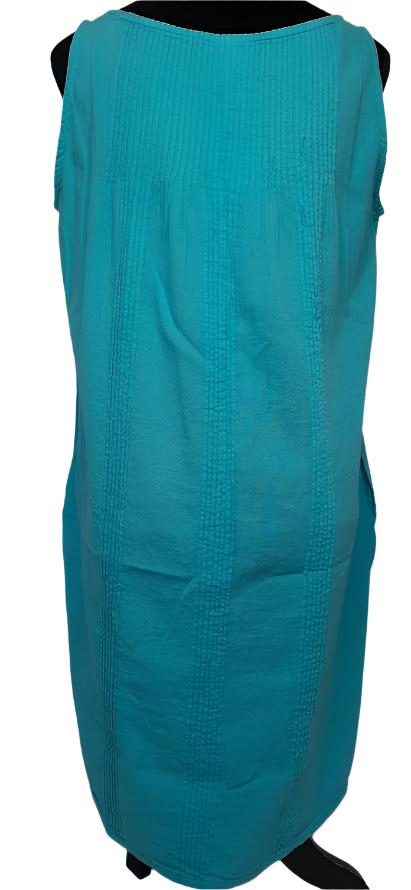 Dress-Short-Sleeveless With Pleats-2 Pockets-Turquoise-Women's-S1202 