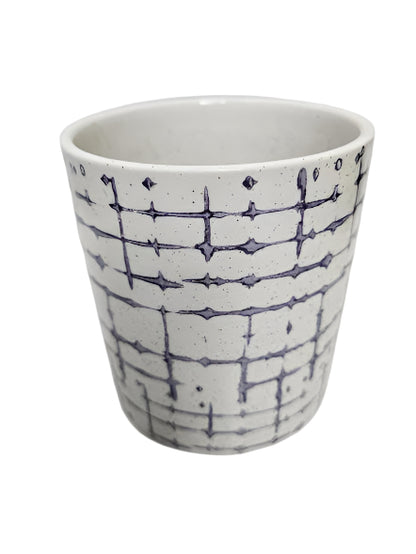 Container  Ceramic 3 sizes White/Blue Hatch Patterened Cm3063