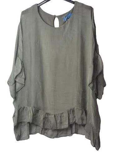 Marisima- Top Pullover Shear 1 Button Back Silk&nbsp; Sage/Green 1/4 Sleeve Women's One Size 64296S