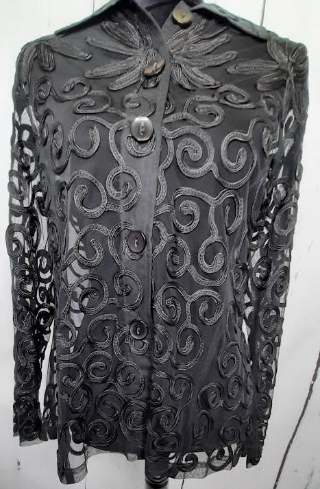 Jacket - Black - Sheer Embroidered Button Front Women's - 22f567e26p 