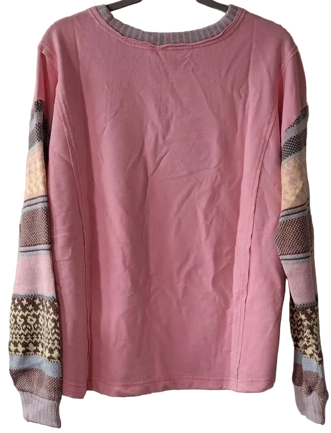 Top Pullover Cotton Candy Pink Knit 2 Long Sleeve Women's  ET72118PC