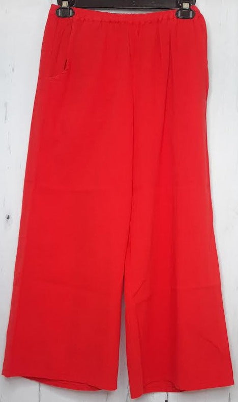 Pants-Red-2 Pocket-Wide Leg Capri-Women's-S-1085 