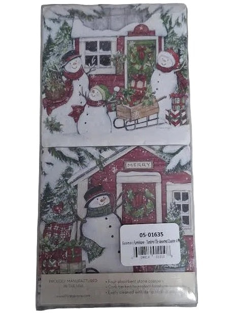 Coaster Christmas Snowman's Farm House 4Pk 4x4" 05-01635