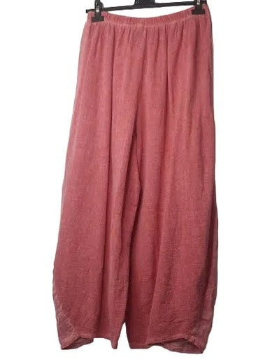 Pants Linen Water Melon  Gaucho Gauze  2 Low Pocket Wide Leg Women's One Size 9530W