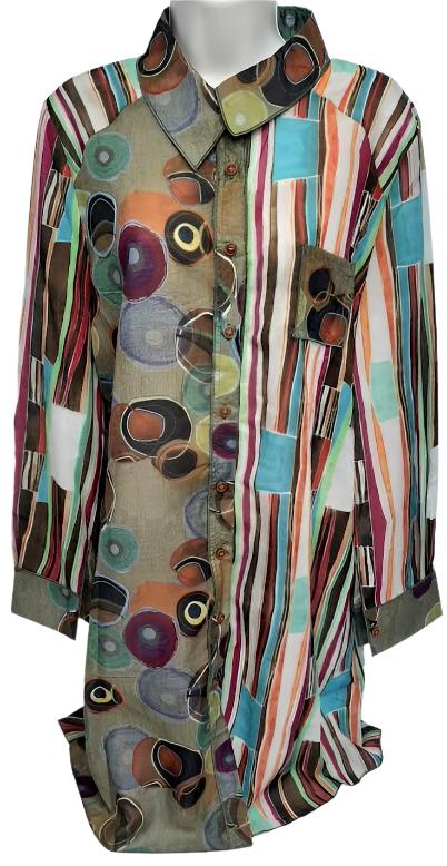 Shirt-3/4 Sleeve-Sheer Multi Colored Button Front-Womens-Ad231217 