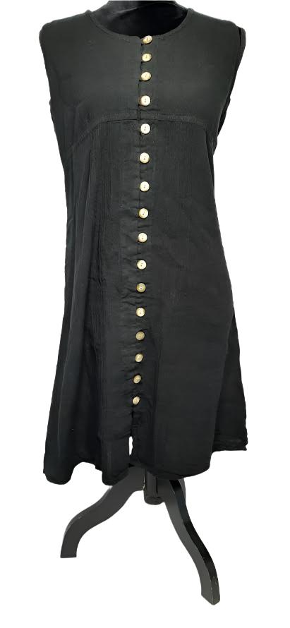 Dress-Sleeveless Button Front-Black-Women's S-0612 