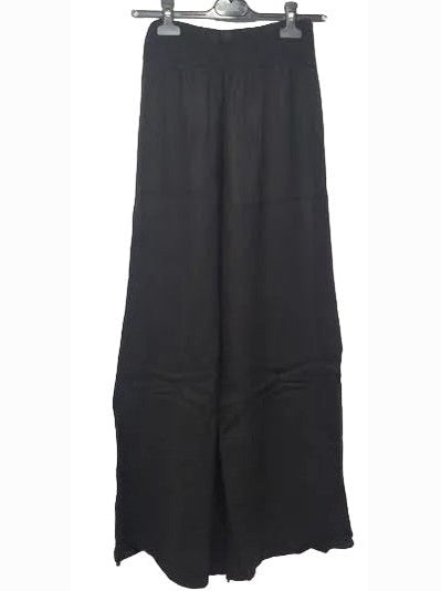 Pants Black Linen Smocked Waist Palazzo Women's 80806