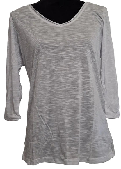 Toppy T- T Shirt White V-Neck 3/4 Sleeve Slub Jersey M308W