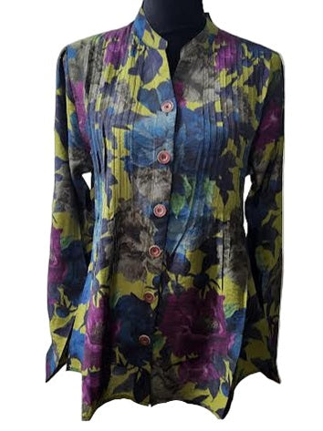 Tunic Printed Pleated Long Sleeve 25513-Floral