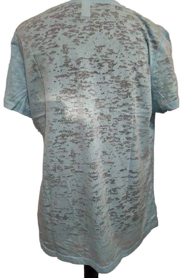 Toppy T- T Shirt Burn Out Jersey Aqua Blue Crew Neck Short Sleeve Women's M701A