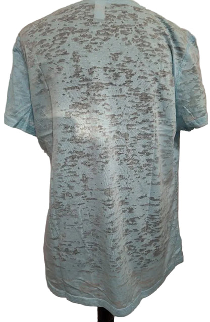Toppy T- T Shirt Burn Out Jersey Aqua Blue Crew Neck Short Sleeve Women's M701A