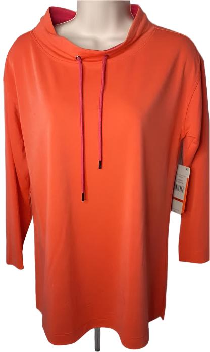 Women's 3/4 Sleeve Drop Shoulder Drawstring Mock Nk-Top-Coral 