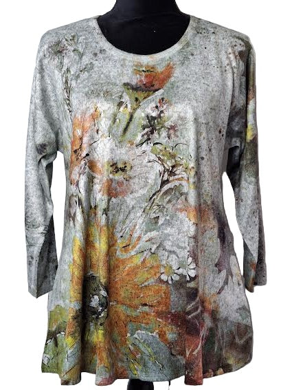 Shirt Pullover&nbsp; Grey Floral Print Long Sleeve&nbsp; Women's&nbsp; H31401416