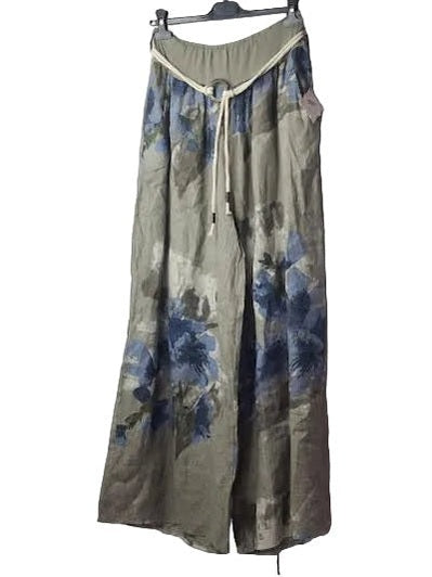 Marisima-Pants Drift Wood Floral 2 Pocket Rope Draw String Wide Leg Women's One Size 99917DW