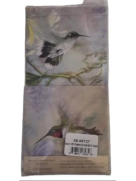 Coaster Natures Gift Of Feathers Hummingbirds 4Pk 4x4" 05-00727