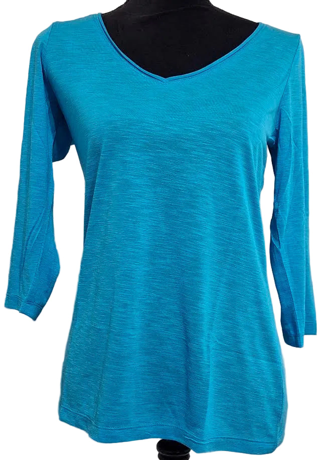 T Shirt Turquoise V-Neck 3/4 Sleeve Slub Jersey M308T