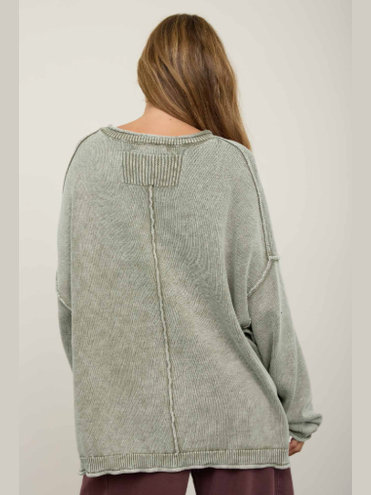 Sweater Pullover Light Olive Knit Drop Long Sleeve Women's J6FT1027LO