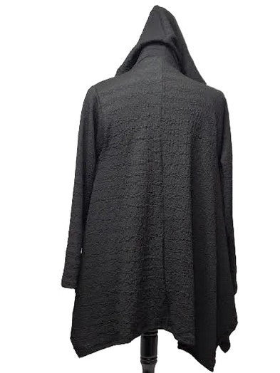 Inoah-Cardigan Jacket Hooded Black 2 Pocket Waffle Texture Long Sleeve&nbsp; C275wkb
