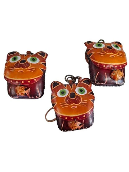 Wristlet Cat With Fish Leather E373