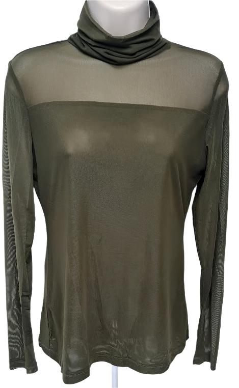 Top-Turtle Neck-Long Sleeve-Sheer-Olive-Women's-10220729 