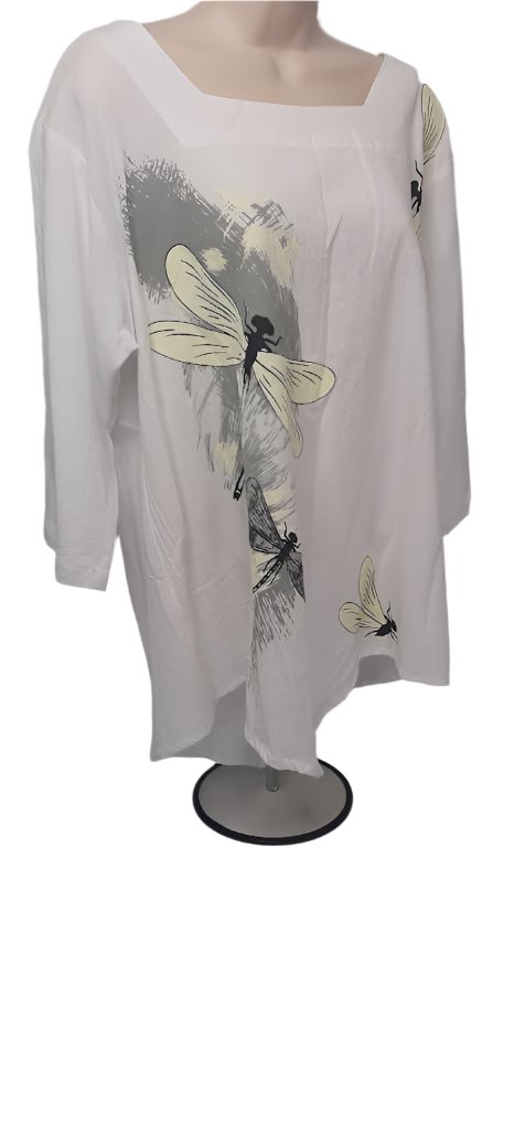 Top Pullover-Large Dragon Fly-White-Women's 