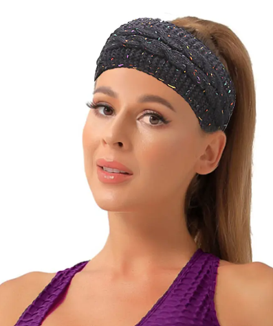 Headband Knitted /Fleece Inside One Size Light Grey rhbklg 