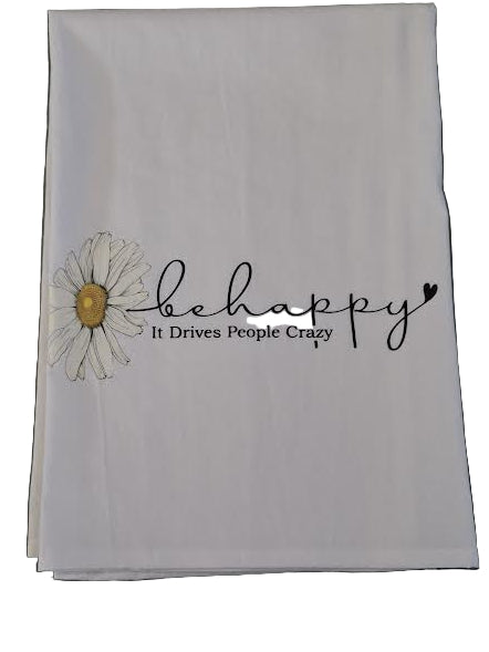 Tea Towel Bee Happy White 27.5"x18"