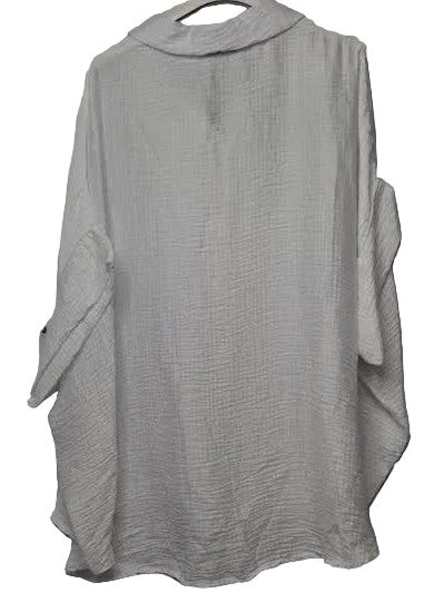 Shirt Collared Wrinkle Finish 3 Button Front White Women's One Size 862BW