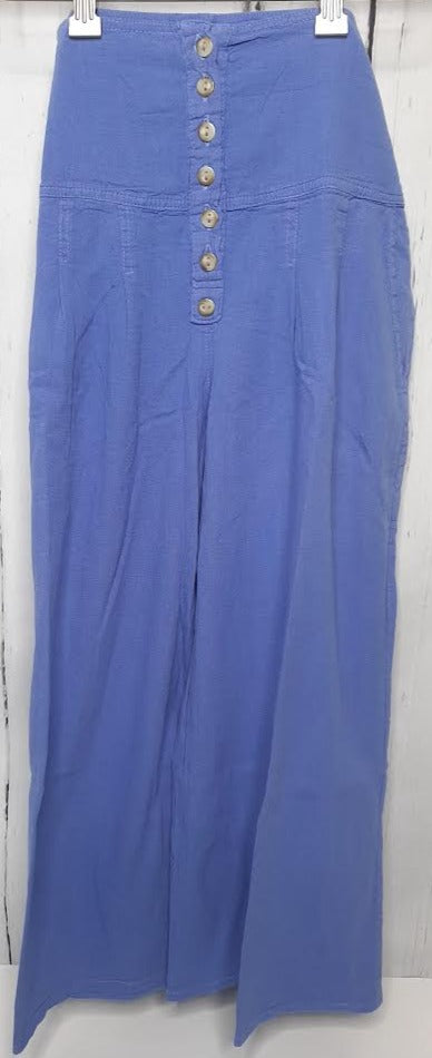 Pants Button Front Stretch Band 2Pocket Blue Women's L0502-a 