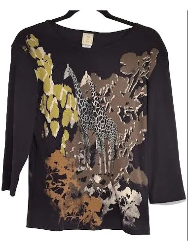 14-1516 Kenya Giraffe Black Long Sleeve Tunic Top Women's