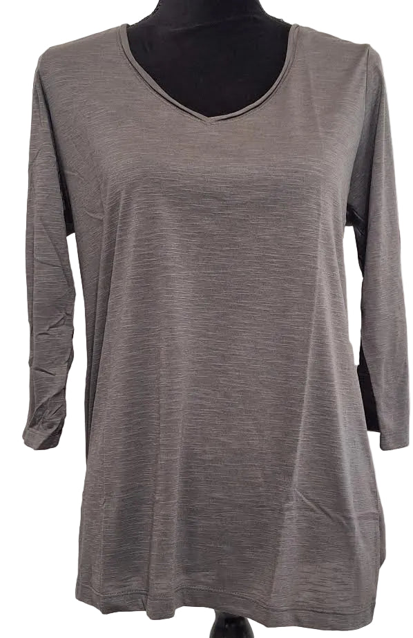 Toppy T- T Shirt Charcoal V-Neck 3/4 Sleeve Slub Jersey M308C
