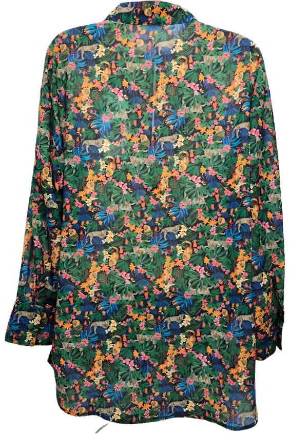 Top Pullover 3/4 Sleeve Sheer Jungle Women's 23-7005 Small 