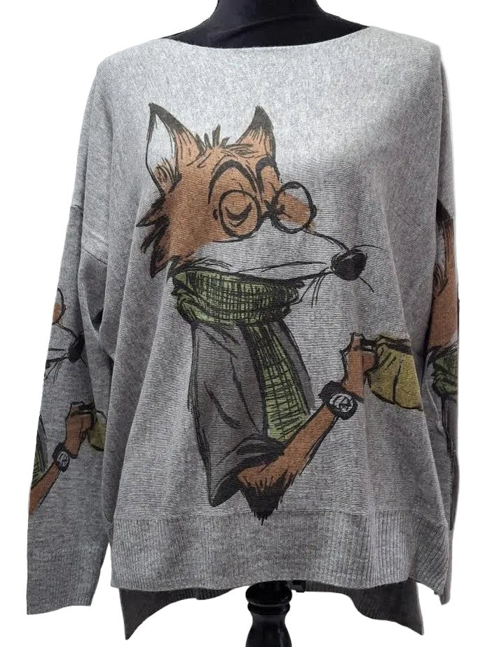 Shana-Sweater Pullover Whimsical Fox Wool Blended Long Sleeve Scoop Neck&nbsp; Women's 26771