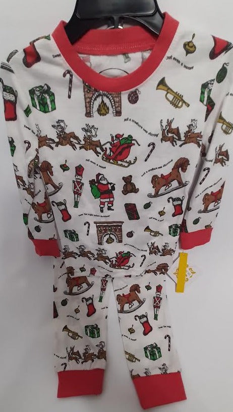 Childs-Christmas Red/White Ornament Pj Pant/Shirt Set-2t 