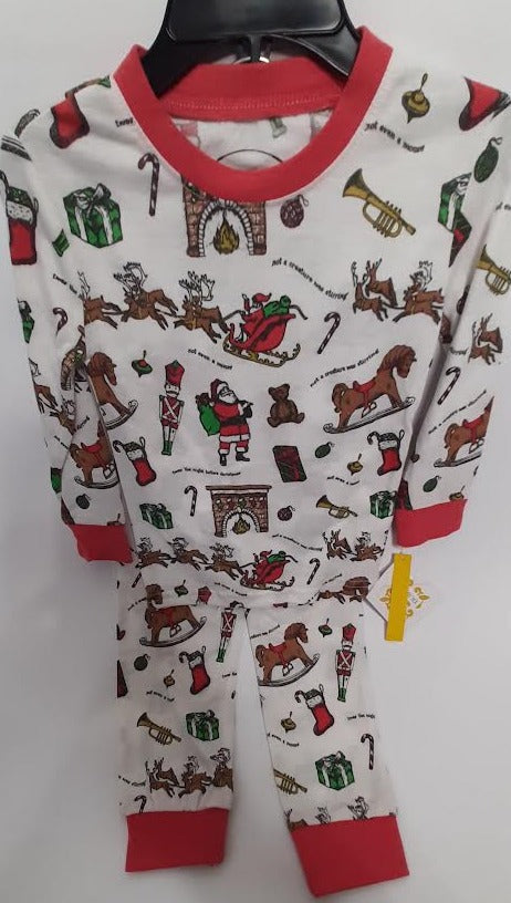 Pj Pant/Shirt Set  Christmas Red/White Ornament  Childs 2t Jm22006t 