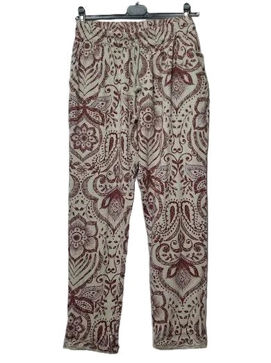 Marisima-Pants Almond/Red Floral 4 Pocket Rope Draw String&nbsp; Women's One Size 6468AR