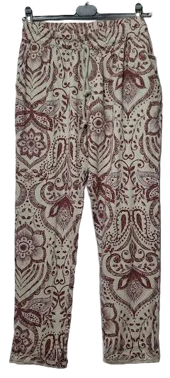 Marisima-Pants Almond/Red Floral 4 Pocket Rope Draw String&nbsp; Women's One Size 6468AR