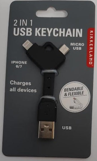 2 In 1 USB Key Chain - Iphone 6/7c & micro -Bendable 