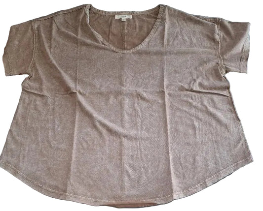 Shirt Pullover Plus Size Brown Knit Short Sleeve PJ5FP1005T1B