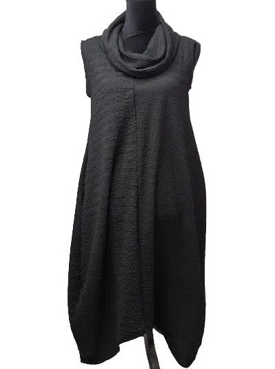 Dress Black Sleeveless 2 Pocket Cowl Neck Waffle Texture Women's D588WKB