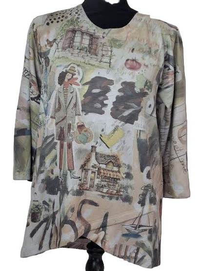 Top Pullover Community Garden  3/4 Sleeve Crew Neck Women's T1560fm