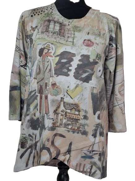 Top Pullover Community Garden  3/4 Sleeve Crew Neck Women's T1560fm