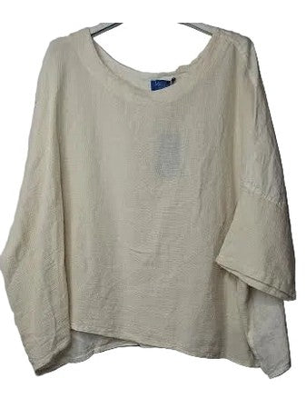 Marisima-Top Pullover Butter Cream Linen Short Sleeve Knit Women's One Size 140081BC
