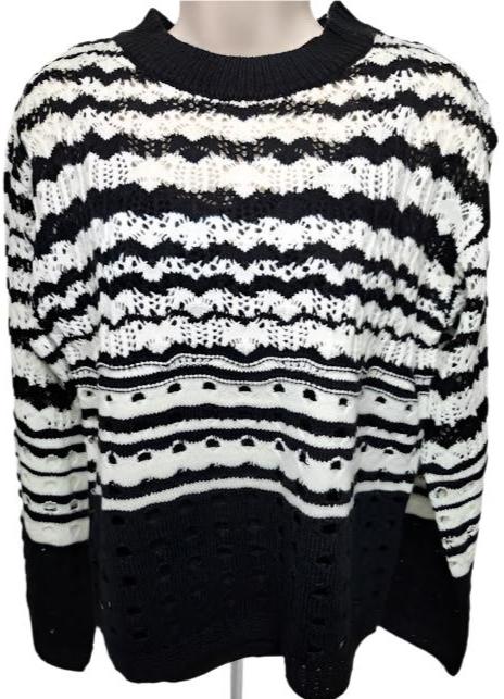 Sweater With Camisole Kaitlyn Knit Pullover Long Sleeve Black/White Women's 1259-266 