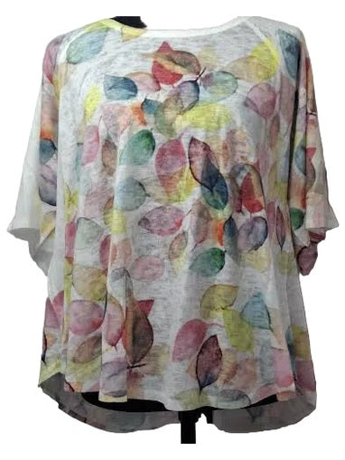 Shirt Pullover White Colorful Leaves 1/2&nbsp; Sleeve Apple&nbsp; Women's&nbsp; C2007394