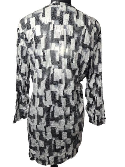 Shirt Pullover Crinkle Mesh Long Sleeve Black/White Women's 25619BW