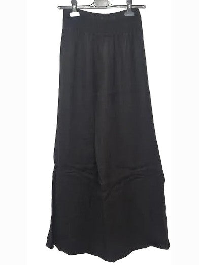 Pants Black Linen Smocked Waist Palazzo Women's 80806